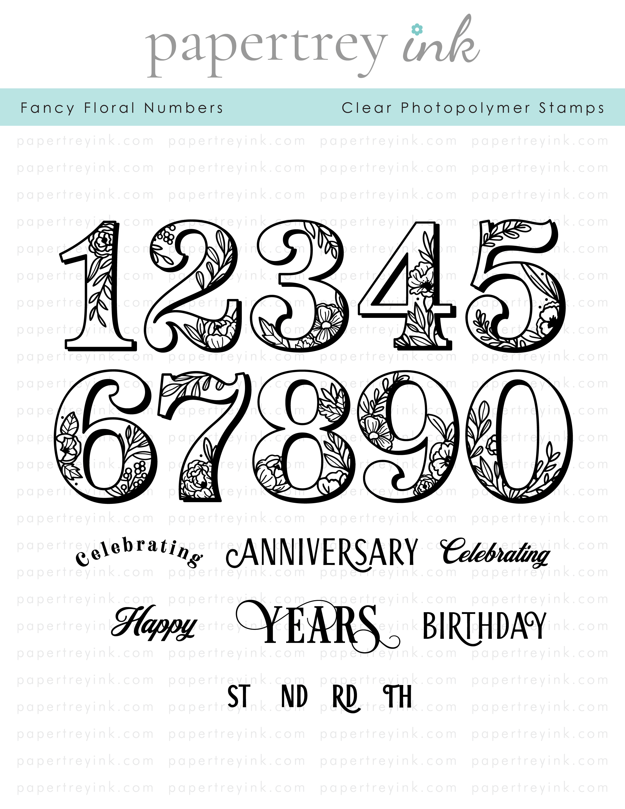 Papertrey Ink - Fancy Floral Numbers Stamp Set